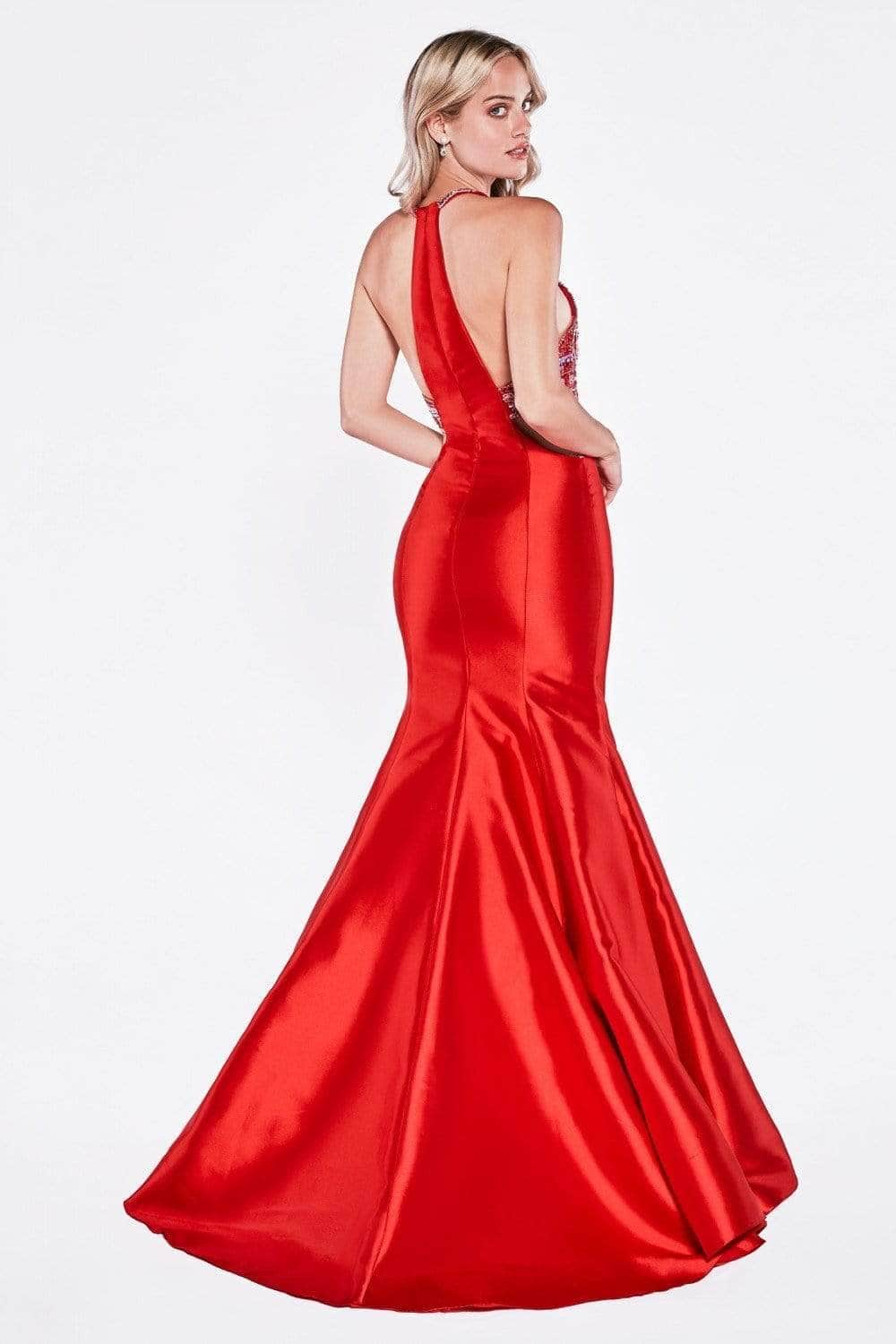 Fitted Mermaid Mikado Gown with Beaded Halter Neckline-0