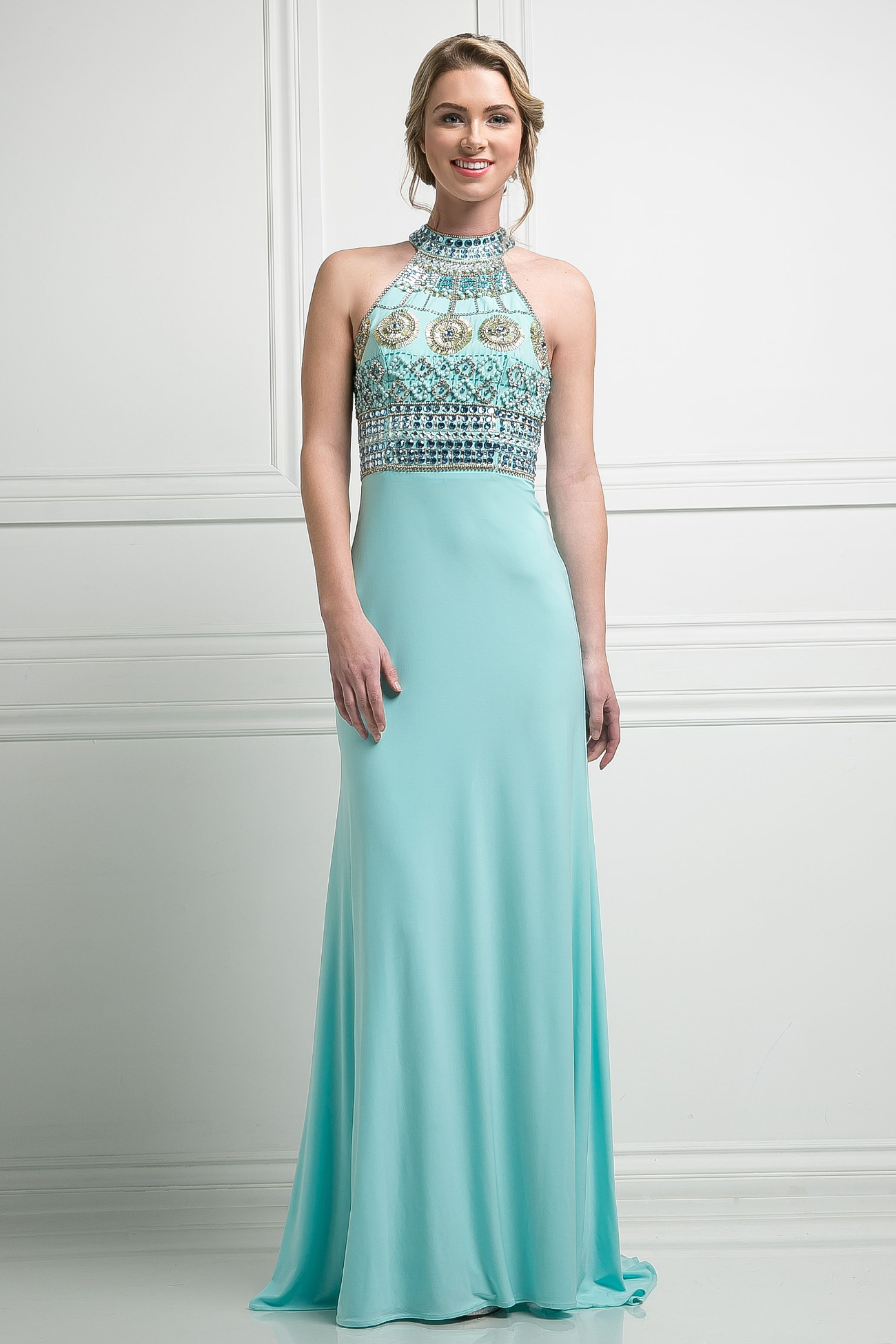 Beaded Bodice Stretch Knit Sheath Dress-1