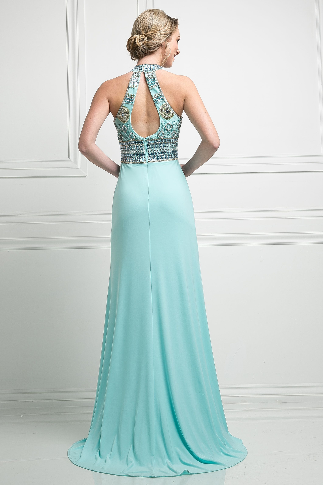 Beaded Bodice Stretch Knit Sheath Dress-0