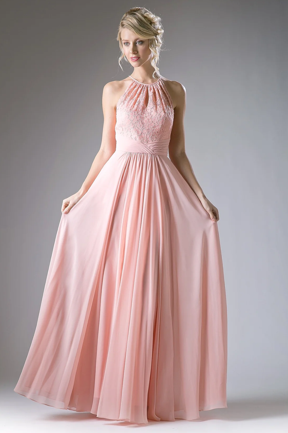 A-Line Chiffon Dress with Lace Keyhole Halter-4