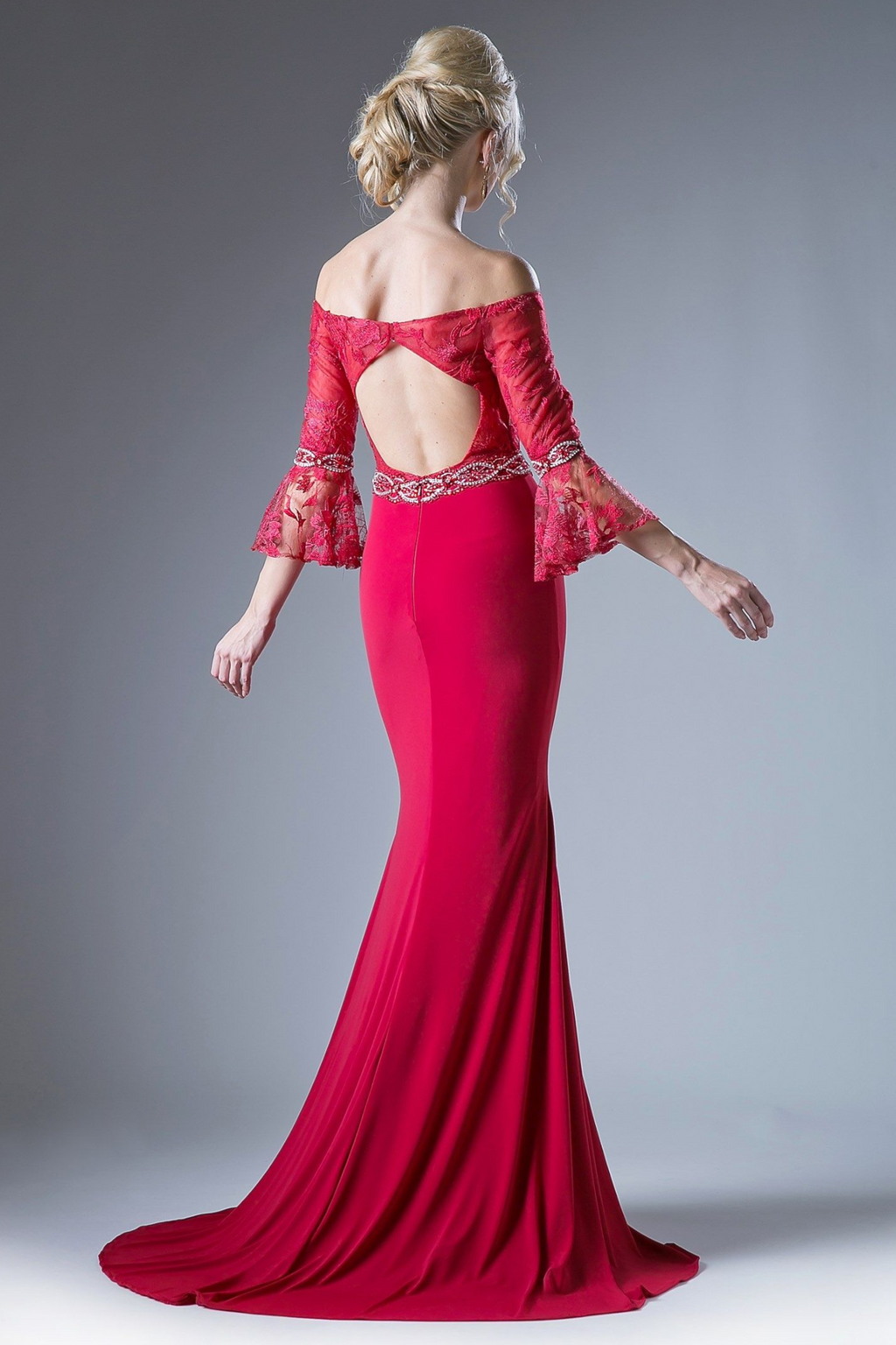 Beaded Belt Lace Bodice Stretch Knit Sheath Dress-2