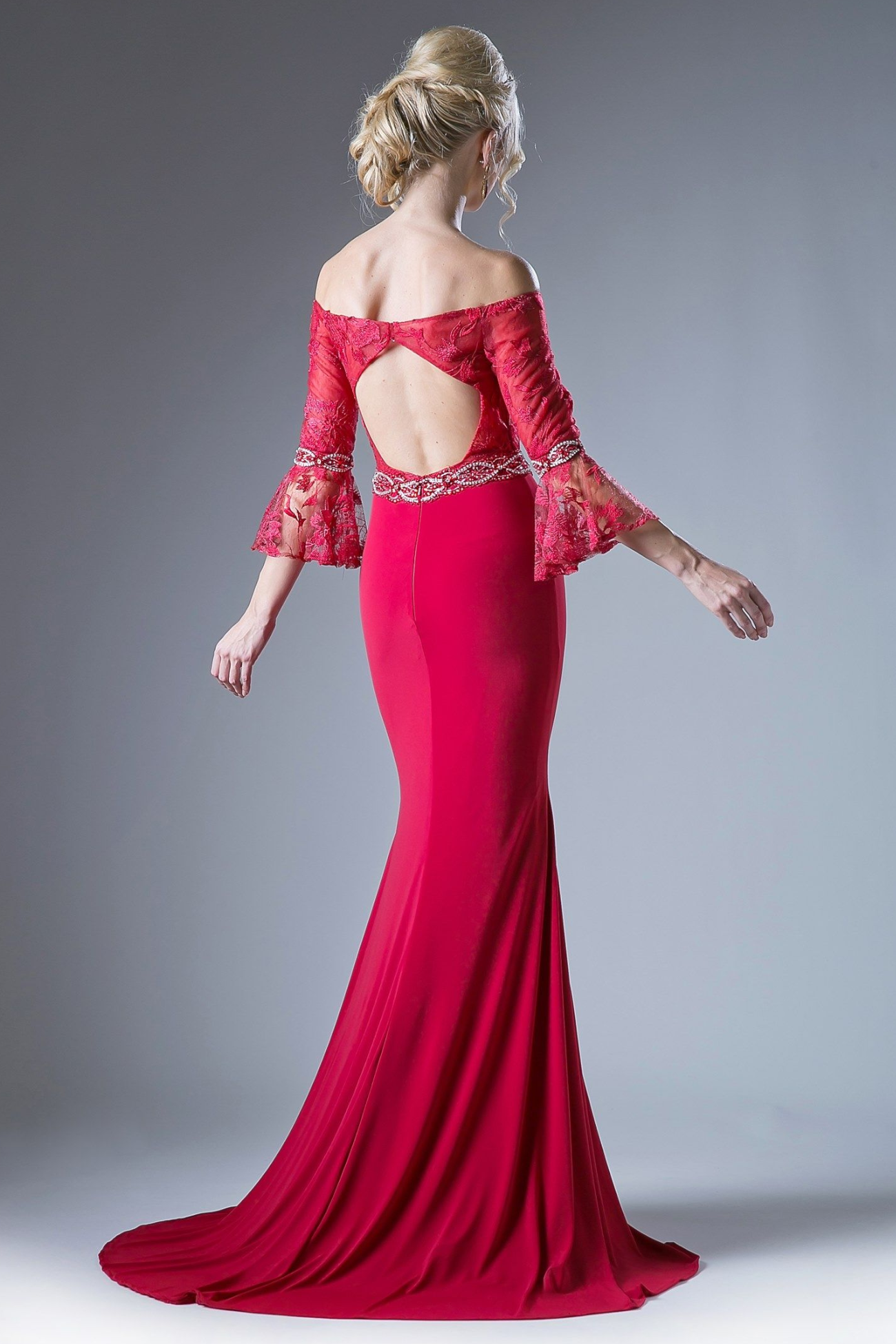 Beaded Belt Lace Bodice Stretch Knit Sheath Dress-2