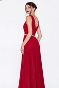 A-Line Chiffon Gown With V-Neckline and Beaded Belt-0