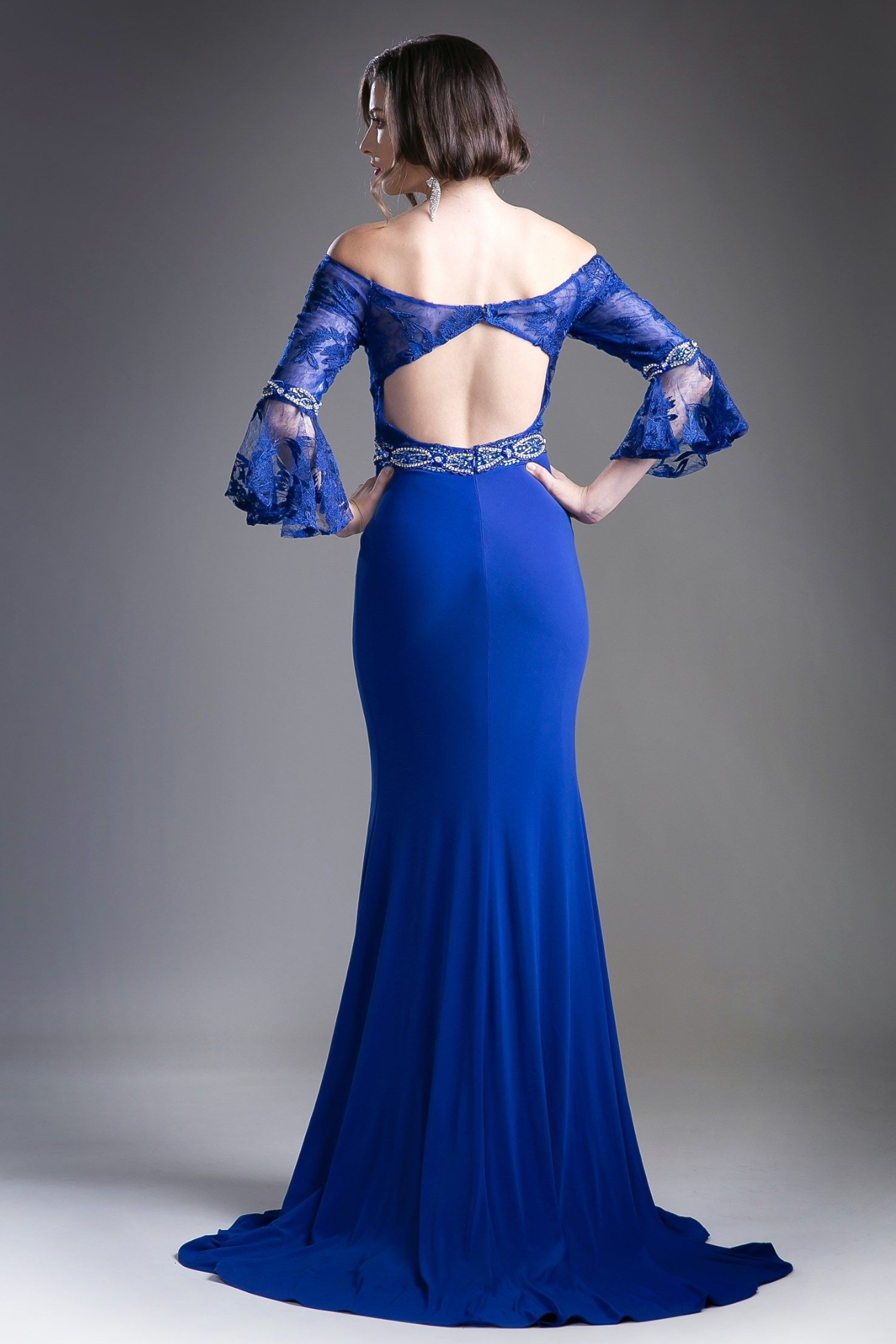 Beaded Belt Lace Bodice Stretch Knit Sheath Dress-0