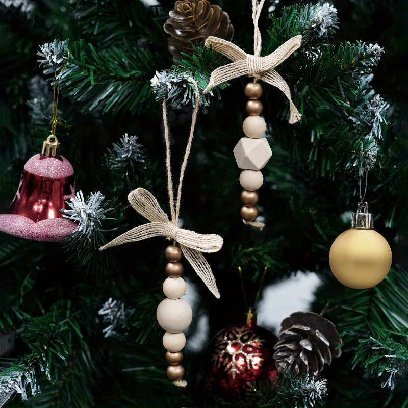 Wooden Bead Boho Christmas Tree Ornaments (24-Piece)