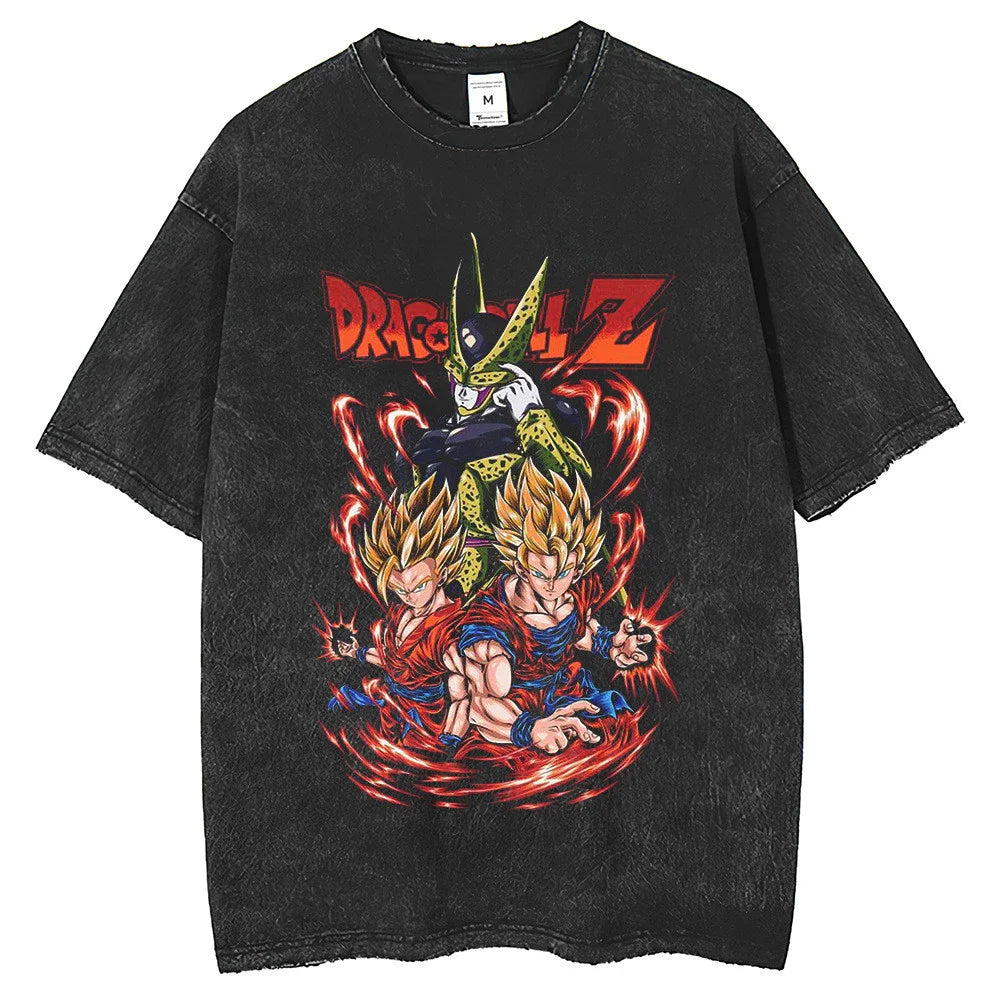 Anime Dragon Ball Goku Vintage Washed Oversized T-Shirt Cotton Streetwear Tee-1