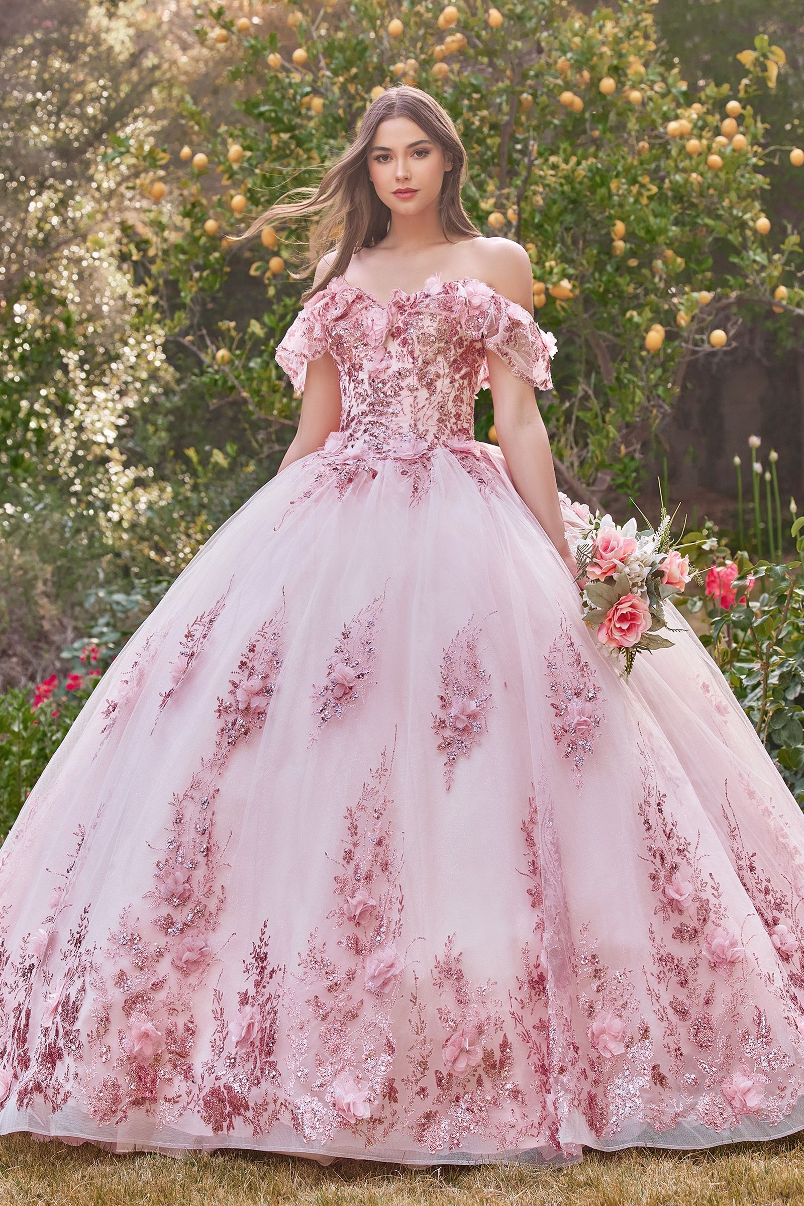 Floral Off The Shoulder Quince Ball Gown-2