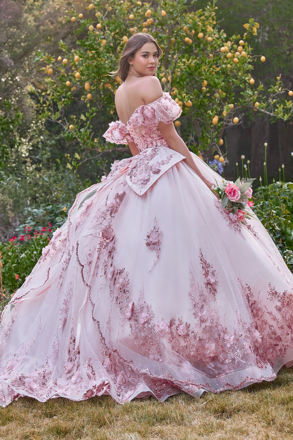 Floral Off The Shoulder Quince Ball Gown-4