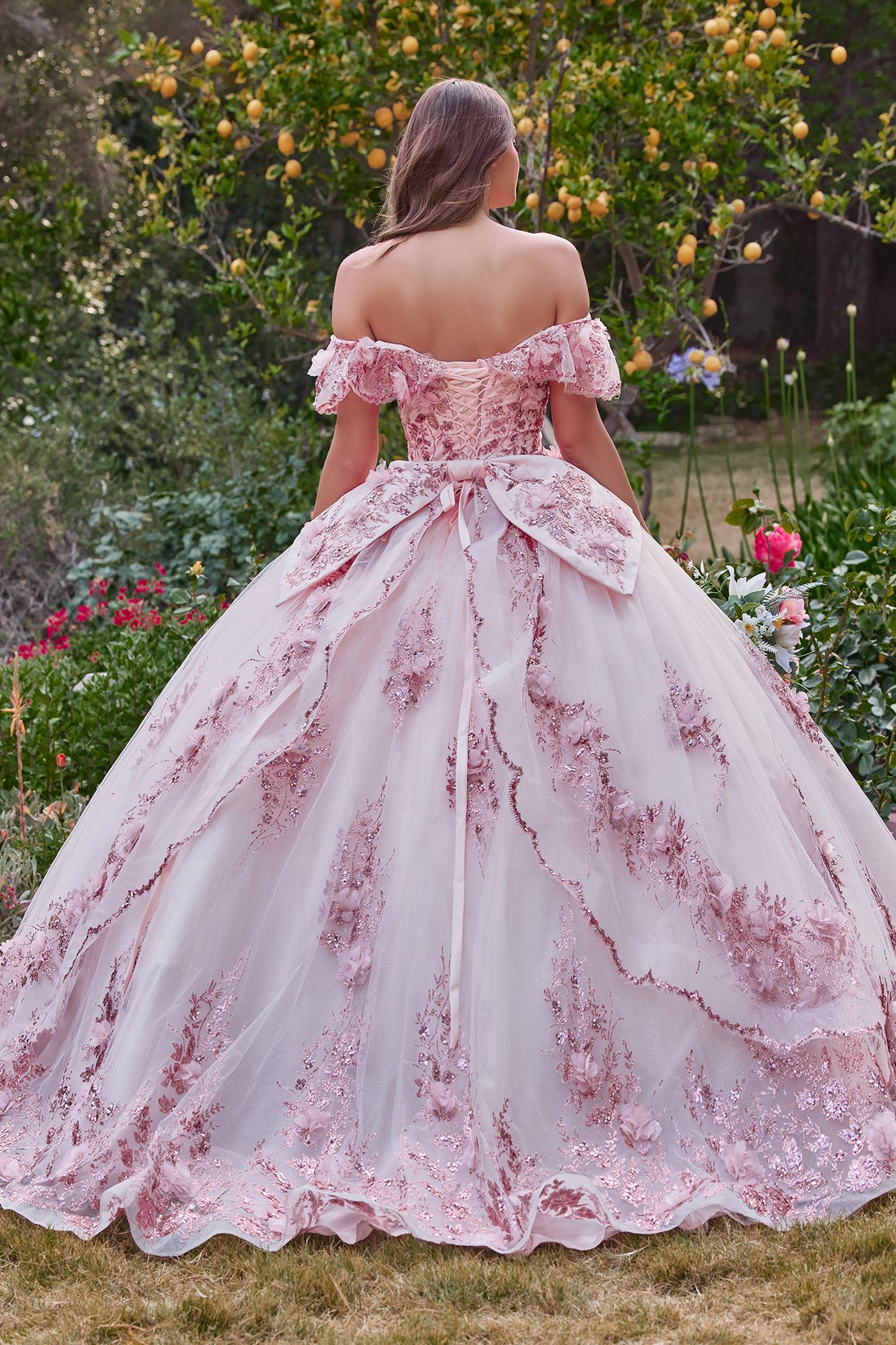 Floral Off The Shoulder Quince Ball Gown-1