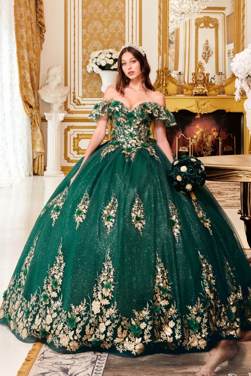 Floral Off The Shoulder Quince Ball Gown-6
