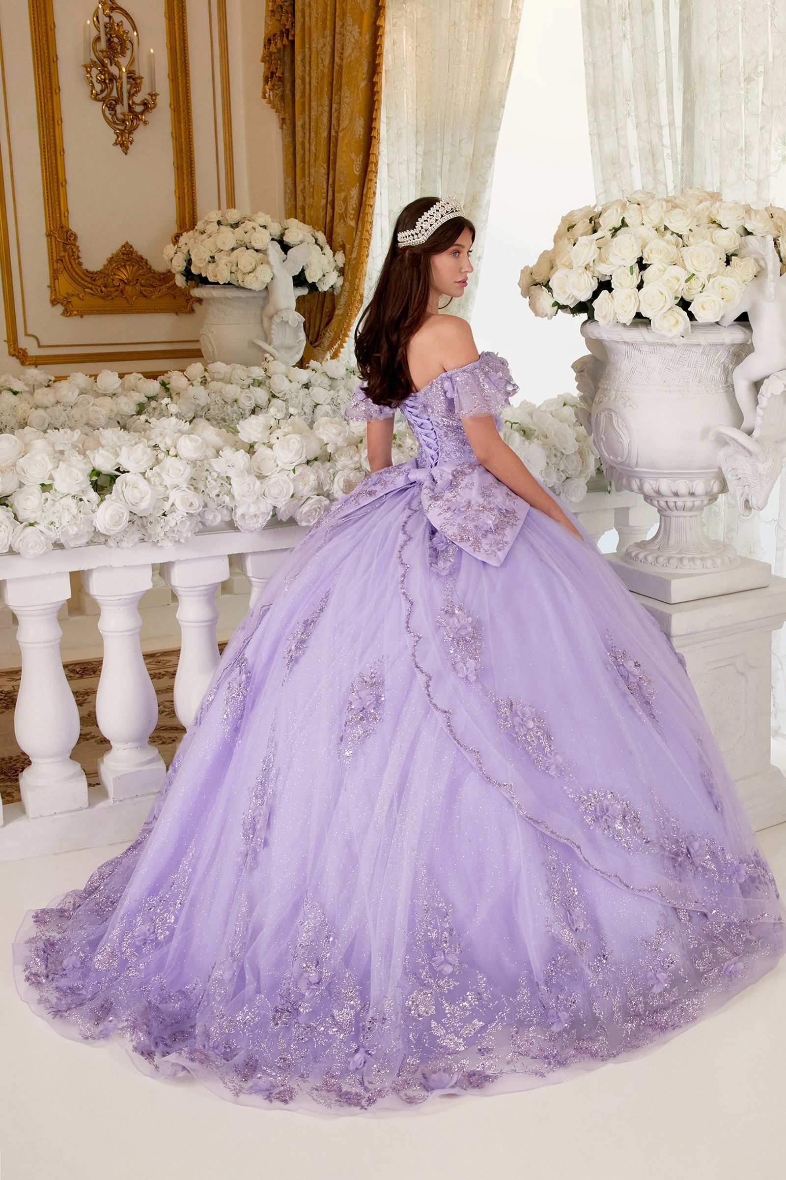 Floral Off The Shoulder Quince Ball Gown-3