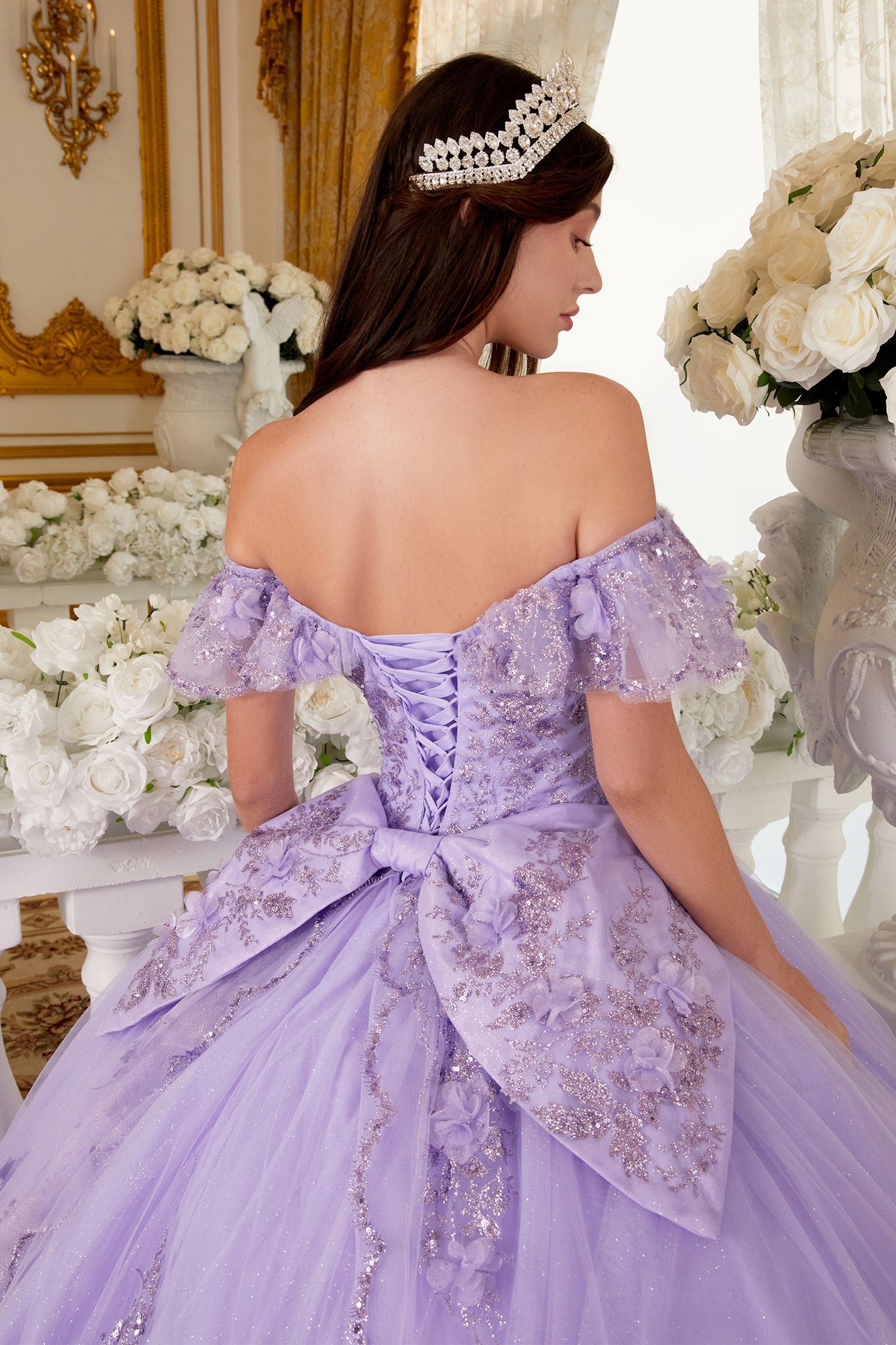 Floral Off The Shoulder Quince Ball Gown-4