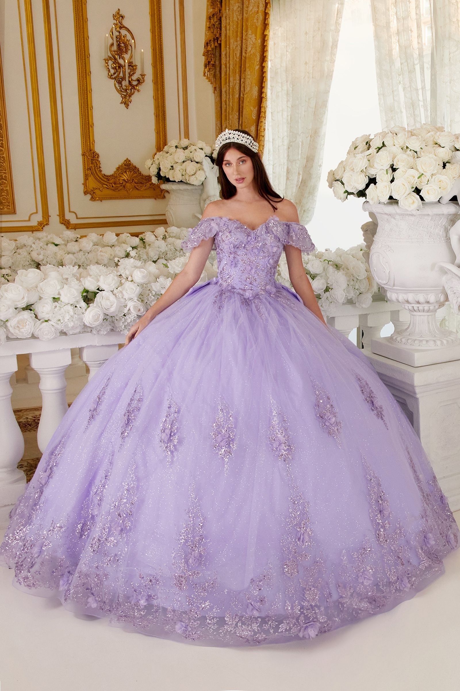 Floral Off The Shoulder Quince Ball Gown-5