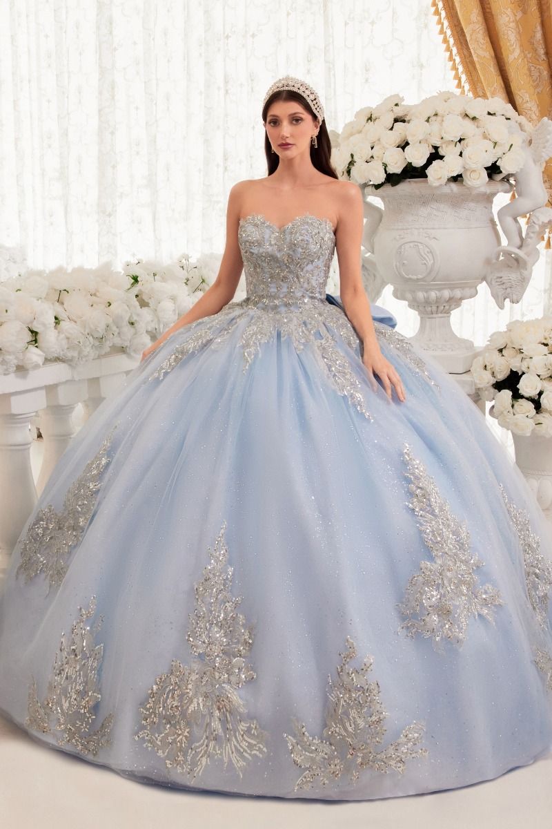 Strapless Layered Ball Gown With Bow Detail-1