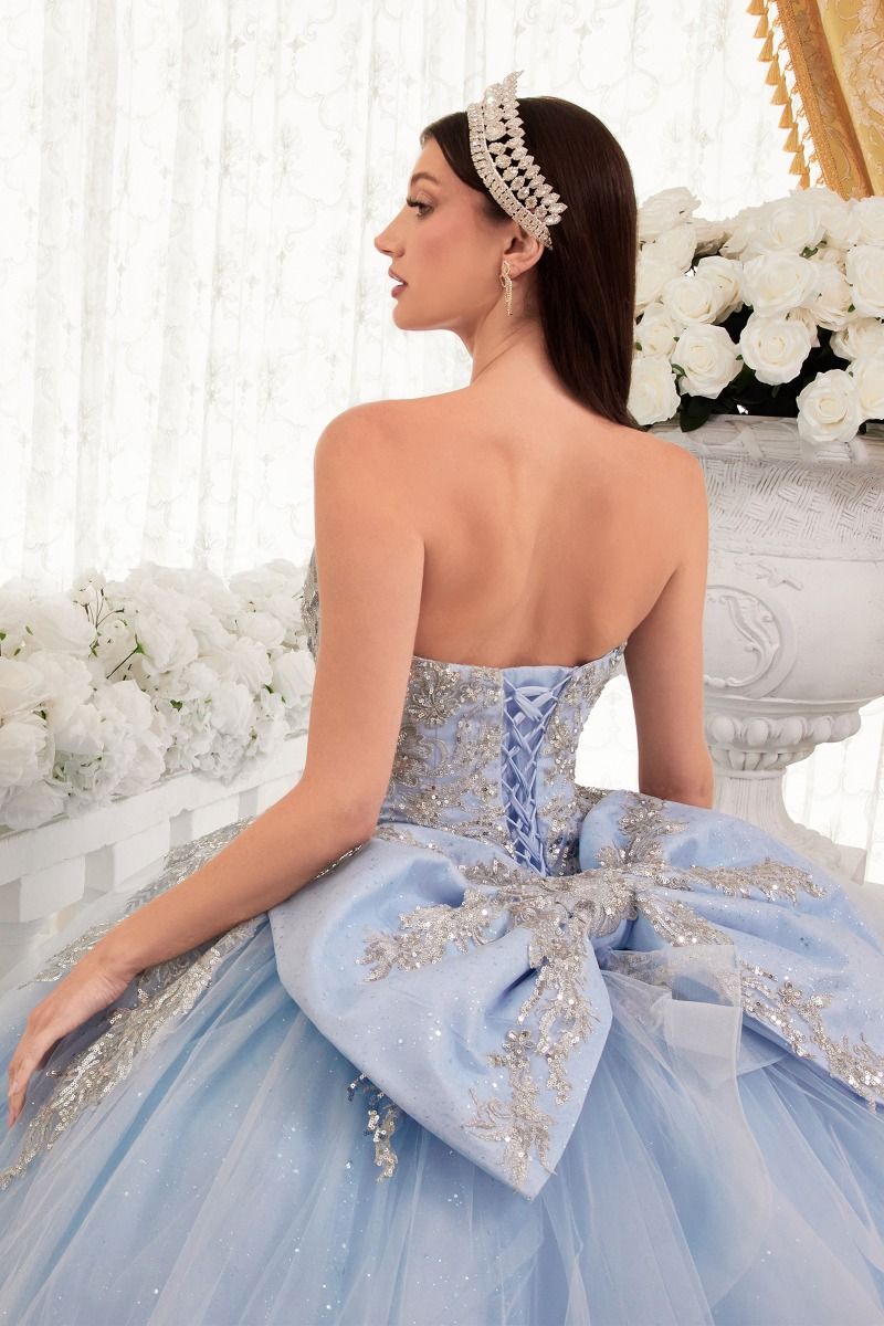 Strapless Layered Ball Gown With Bow Detail-3