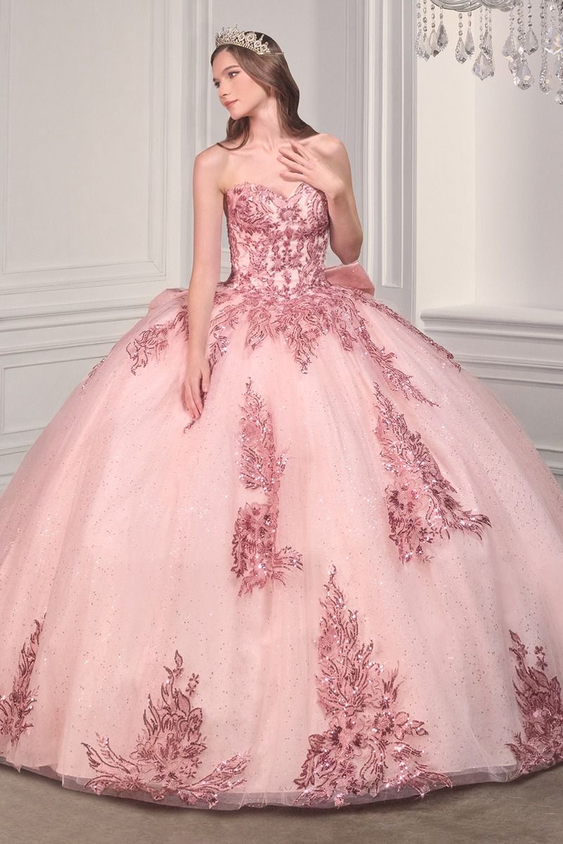 Strapless Layered Ball Gown With Bow Detail-5