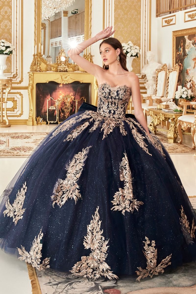 Strapless Layered Ball Gown With Bow Detail-4