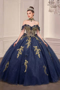 Off-Shoulder Floral Appliqué Quinceañera Ball Gown with Oversized Bow-4