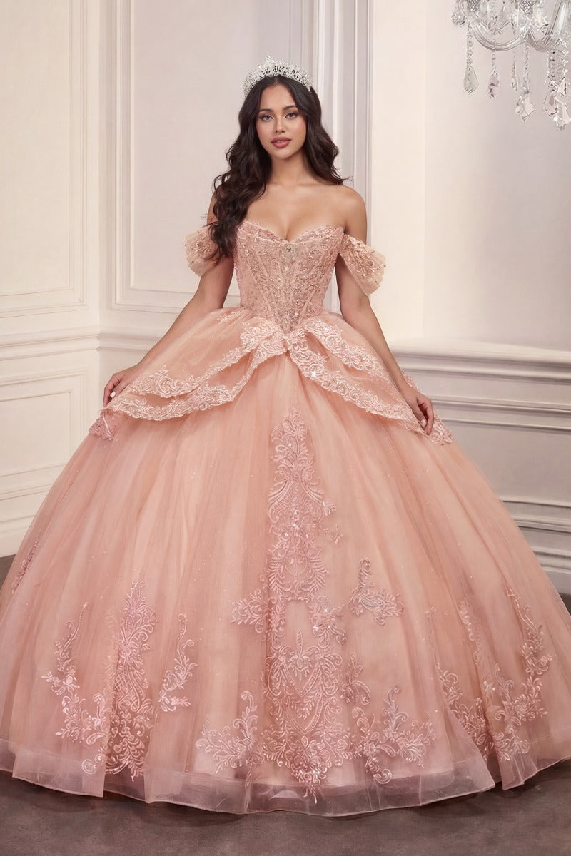 Embellished Sweetheart Ball Gown | Glitter Tulle Illusion Corset Quinceañera Dress-0