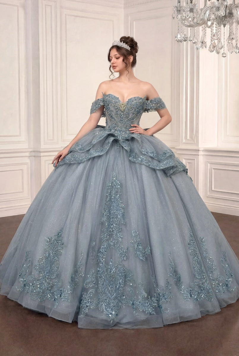 Embellished Sweetheart Ball Gown | Glitter Tulle Illusion Corset Quinceañera Dress-4