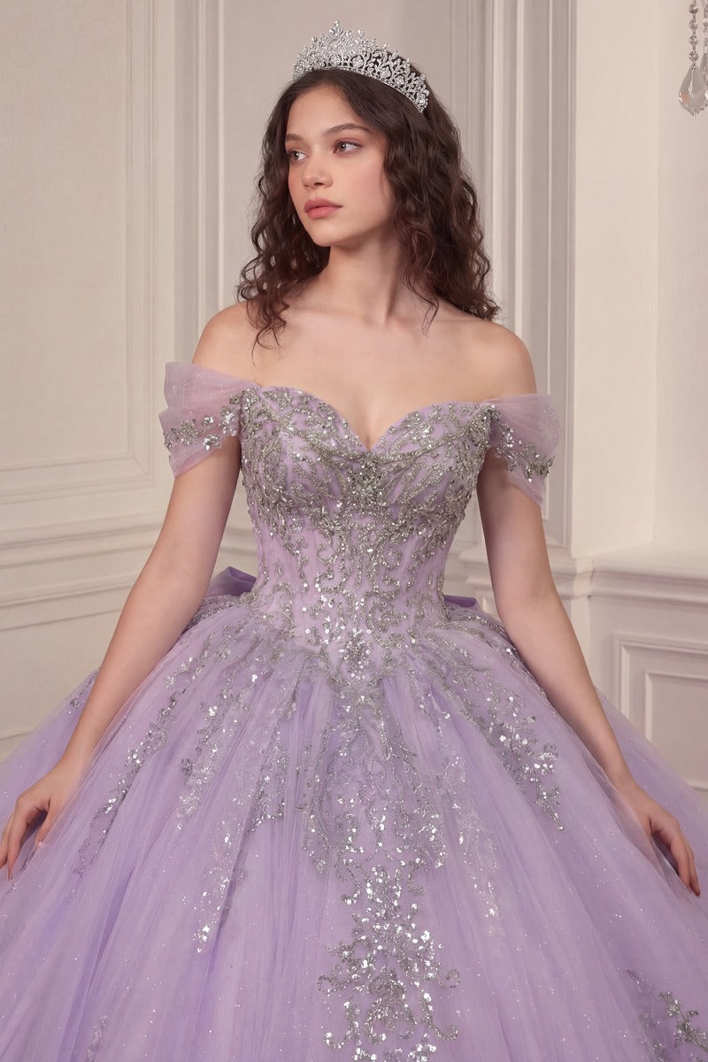 Regal Sweetheart Off-shoulder Ball Gown Quinceañera Dress With Crystal Corset & Glitter Tulle Skirt-1