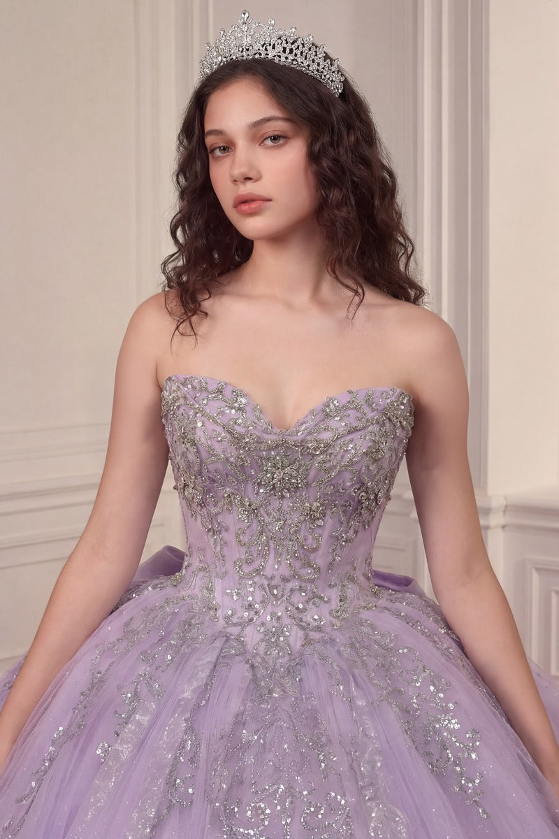 Regal Sweetheart Off-shoulder Ball Gown Quinceañera Dress With Crystal Corset & Glitter Tulle Skirt-2