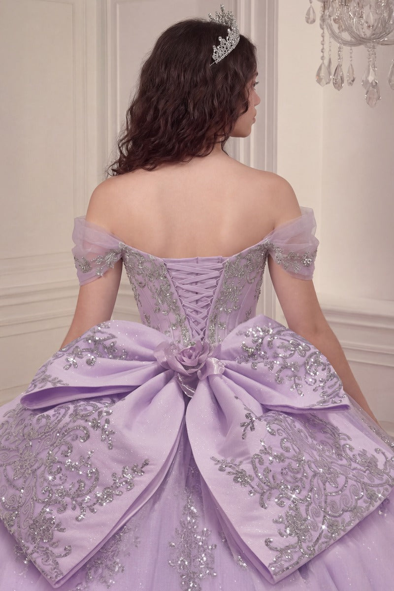 Regal Sweetheart Off-shoulder Ball Gown Quinceañera Dress With Crystal Corset & Glitter Tulle Skirt-3
