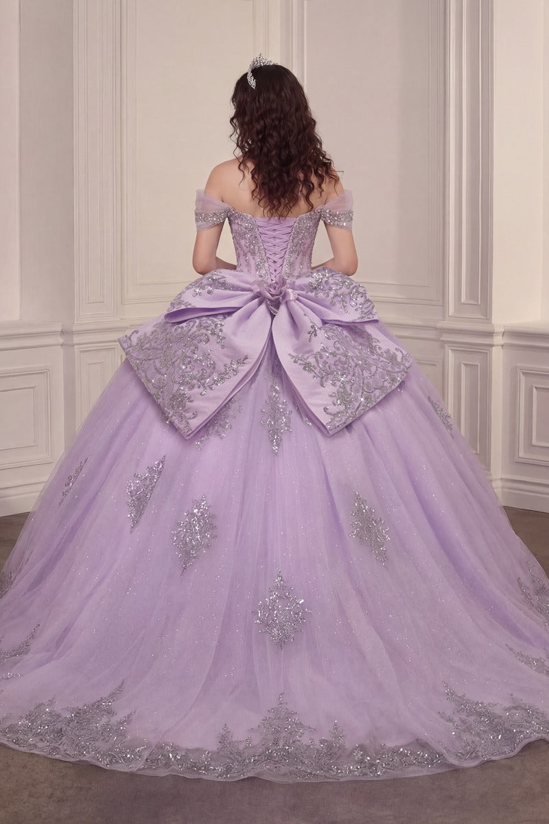 Regal Sweetheart Off-shoulder Ball Gown Quinceañera Dress With Crystal Corset & Glitter Tulle Skirt-4
