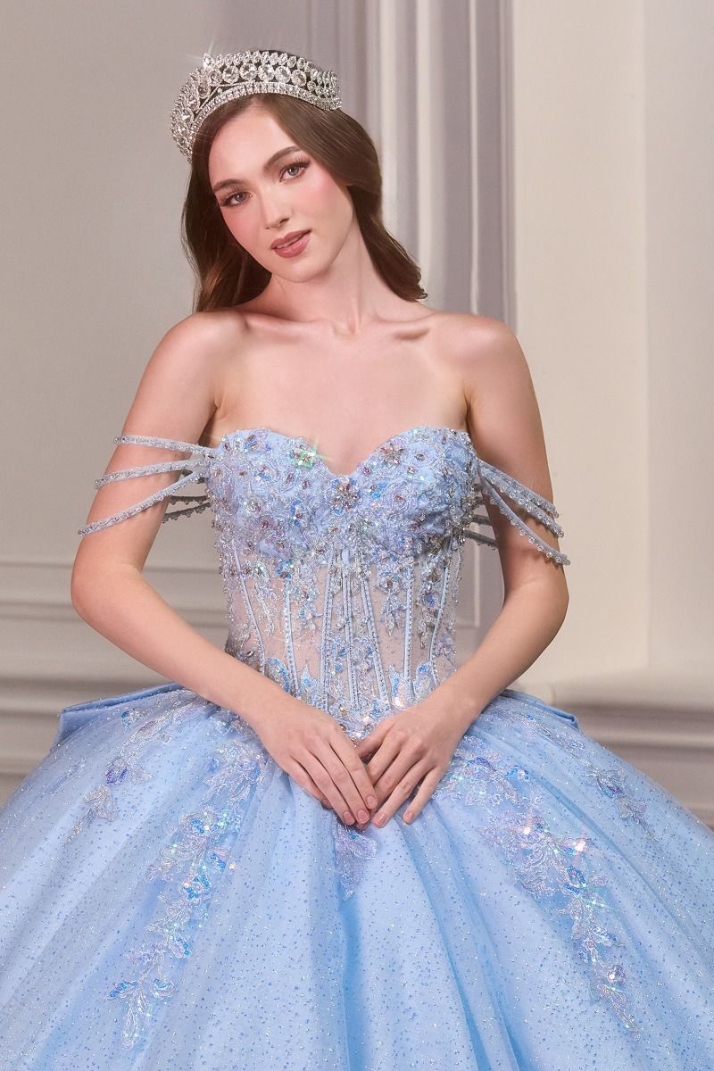 Light Blue Off-Shoulder Sweetheart Quinceañera Ball Gown with Bow Back-3