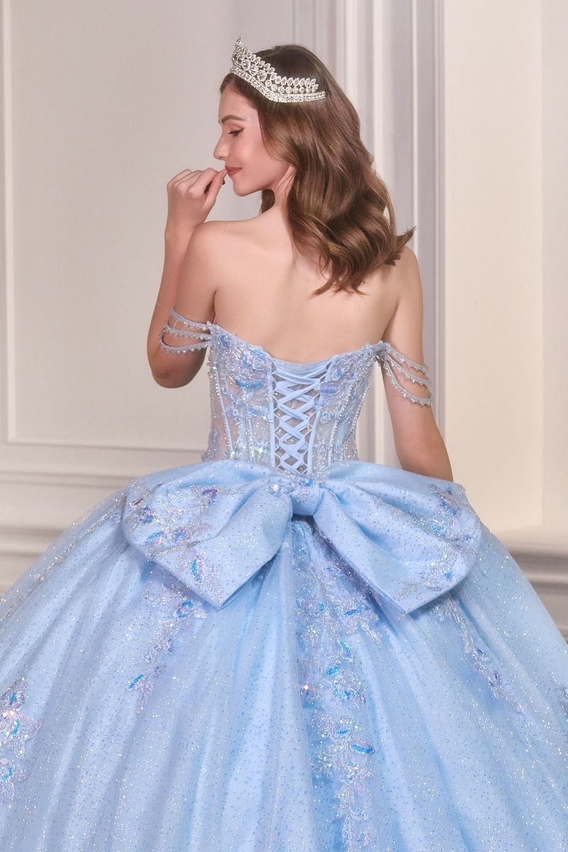 Light Blue Off-Shoulder Sweetheart Quinceañera Ball Gown with Bow Back-2