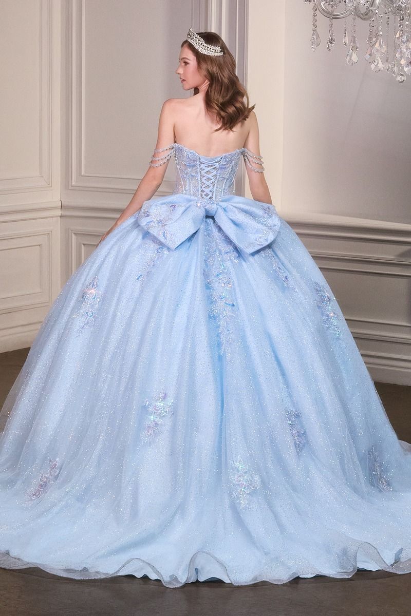 Light Blue Off-Shoulder Sweetheart Quinceañera Ball Gown with Bow Back-1