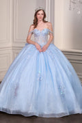 Light Blue Off-Shoulder Sweetheart Quinceañera Ball Gown with Bow Back-0