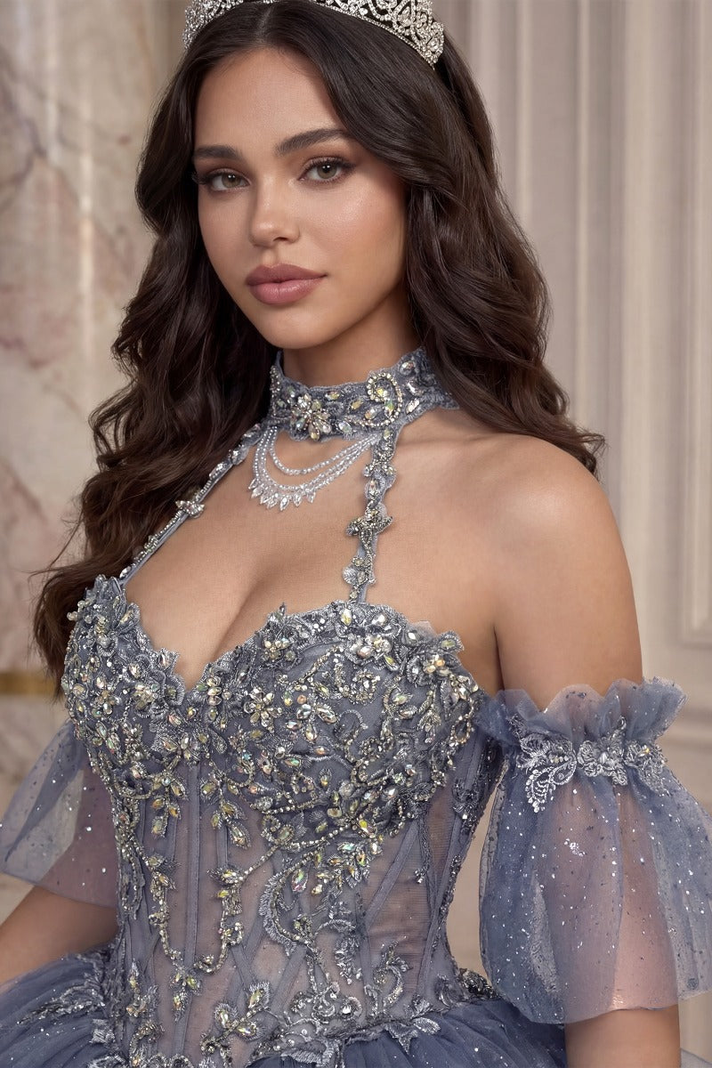 Quinceanera Tiered Ball Gown With Halter Neckline-2