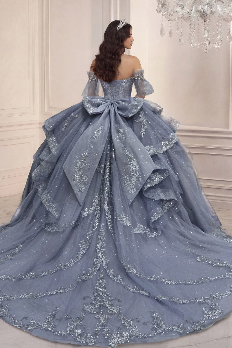 Quinceanera Tiered Ball Gown With Halter Neckline-1