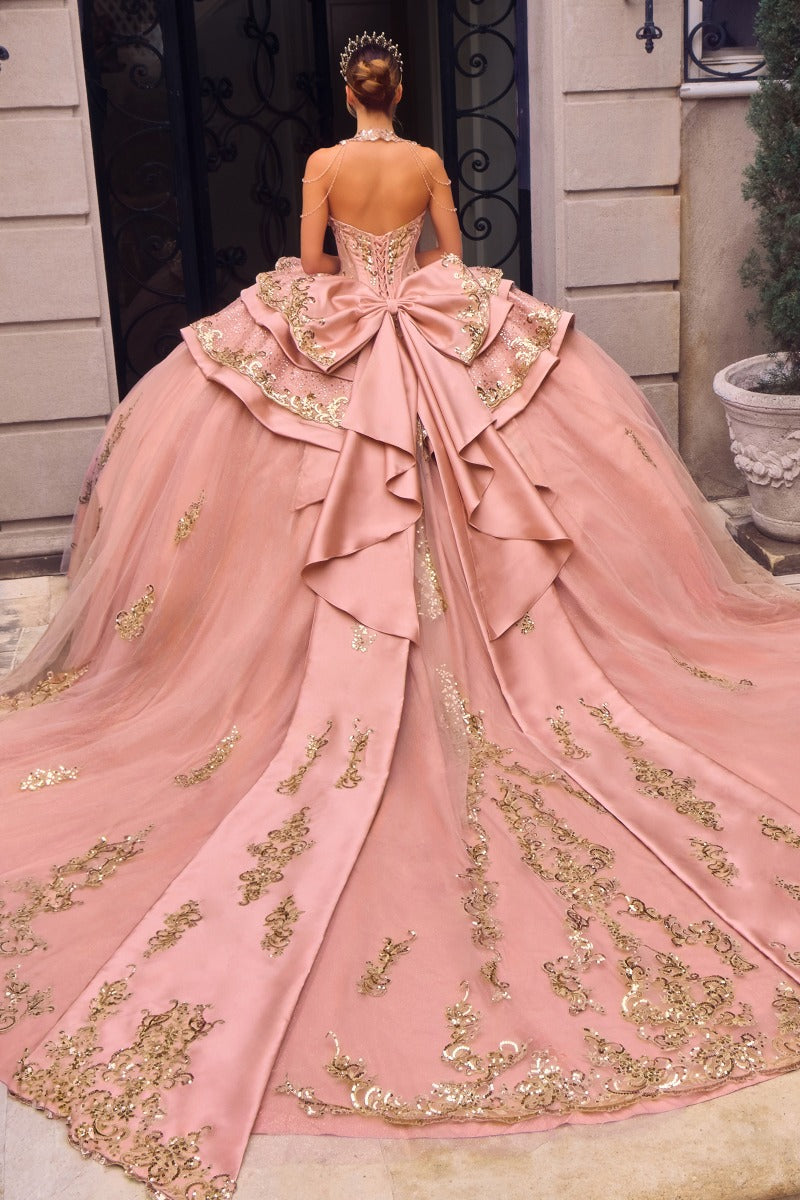 Regal Embellished Sweetheart Quinceañera Ball Gown With Glitter Tulle Skirt-3