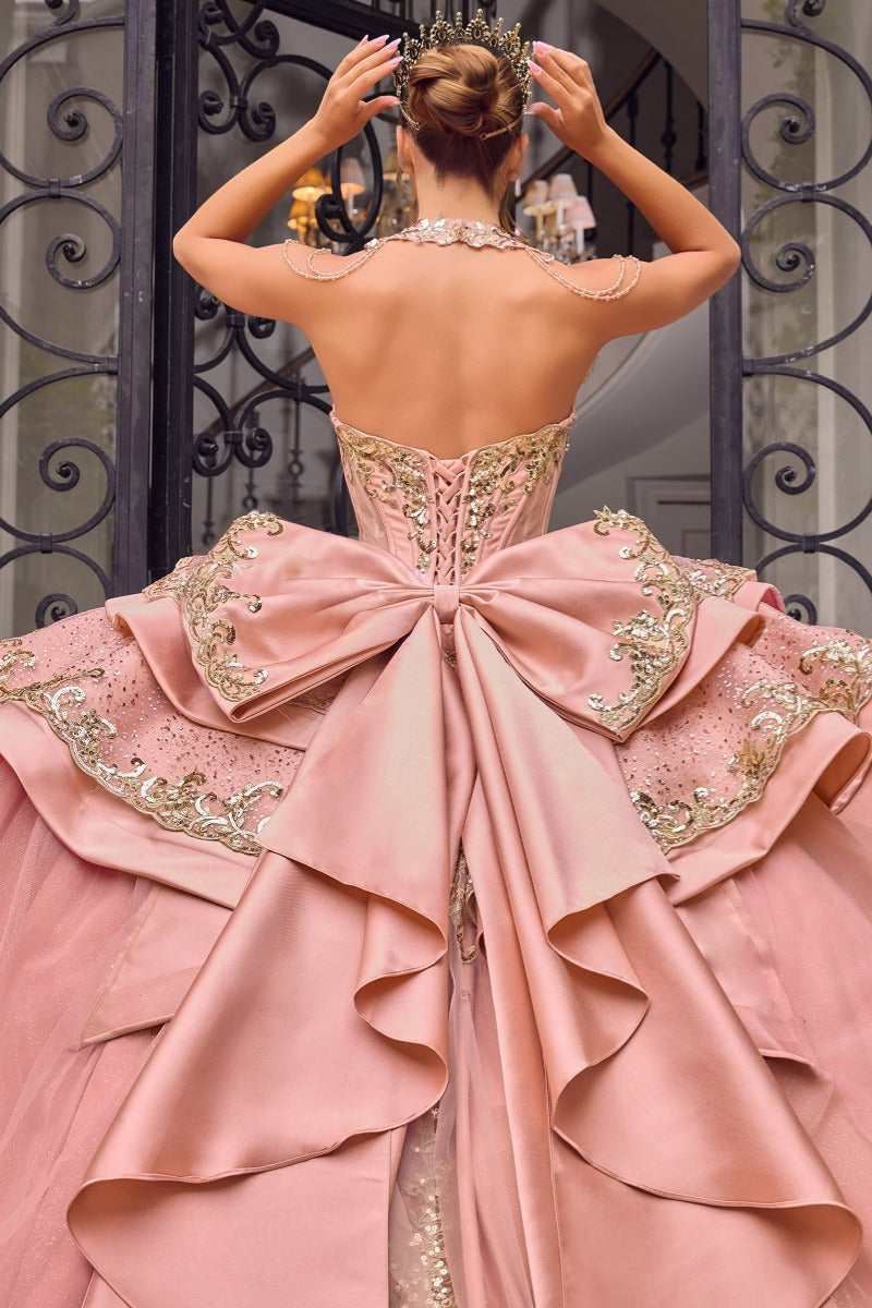 Regal Embellished Sweetheart Quinceañera Ball Gown With Glitter Tulle Skirt-2