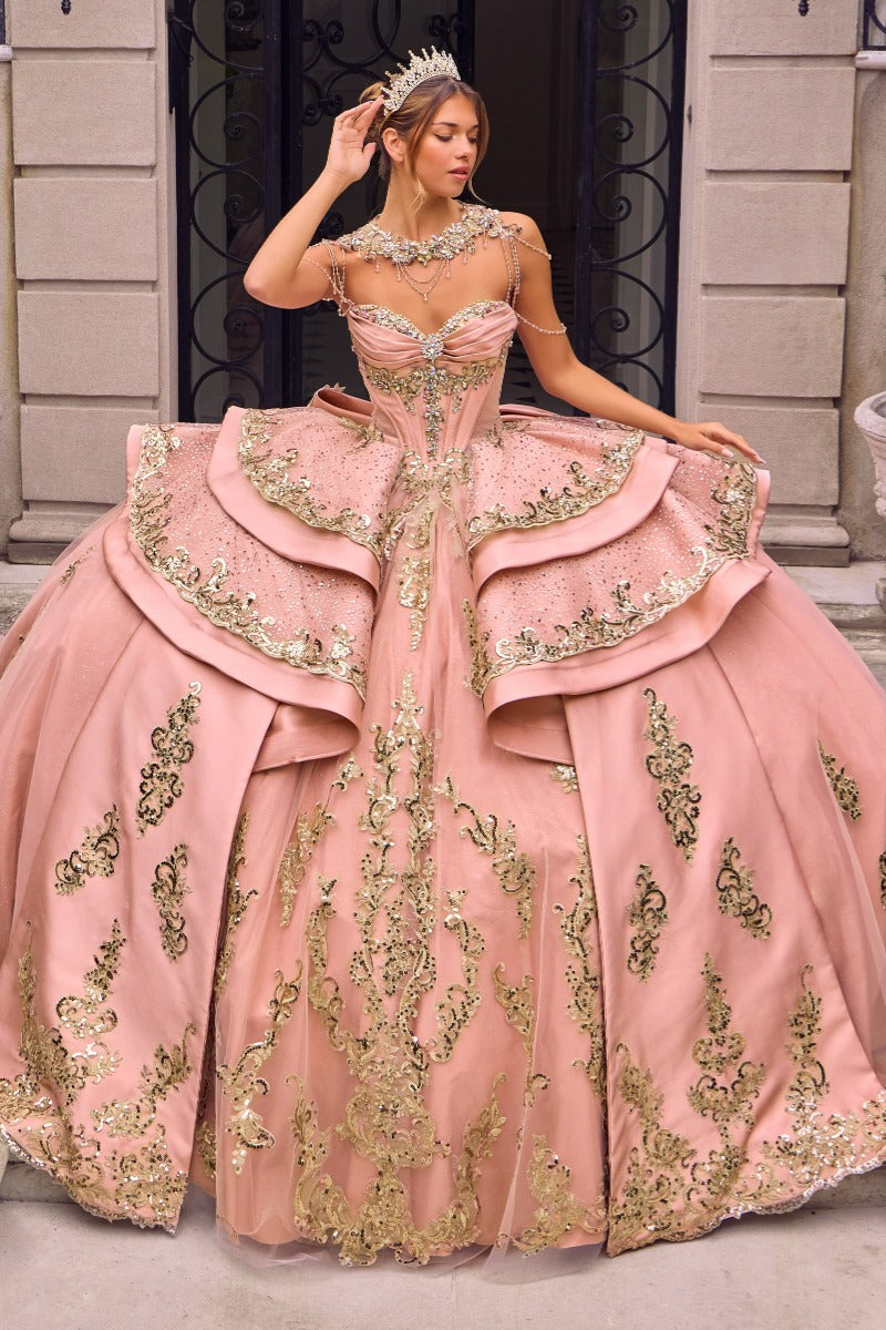 Regal Embellished Sweetheart Quinceañera Ball Gown With Glitter Tulle Skirt-0