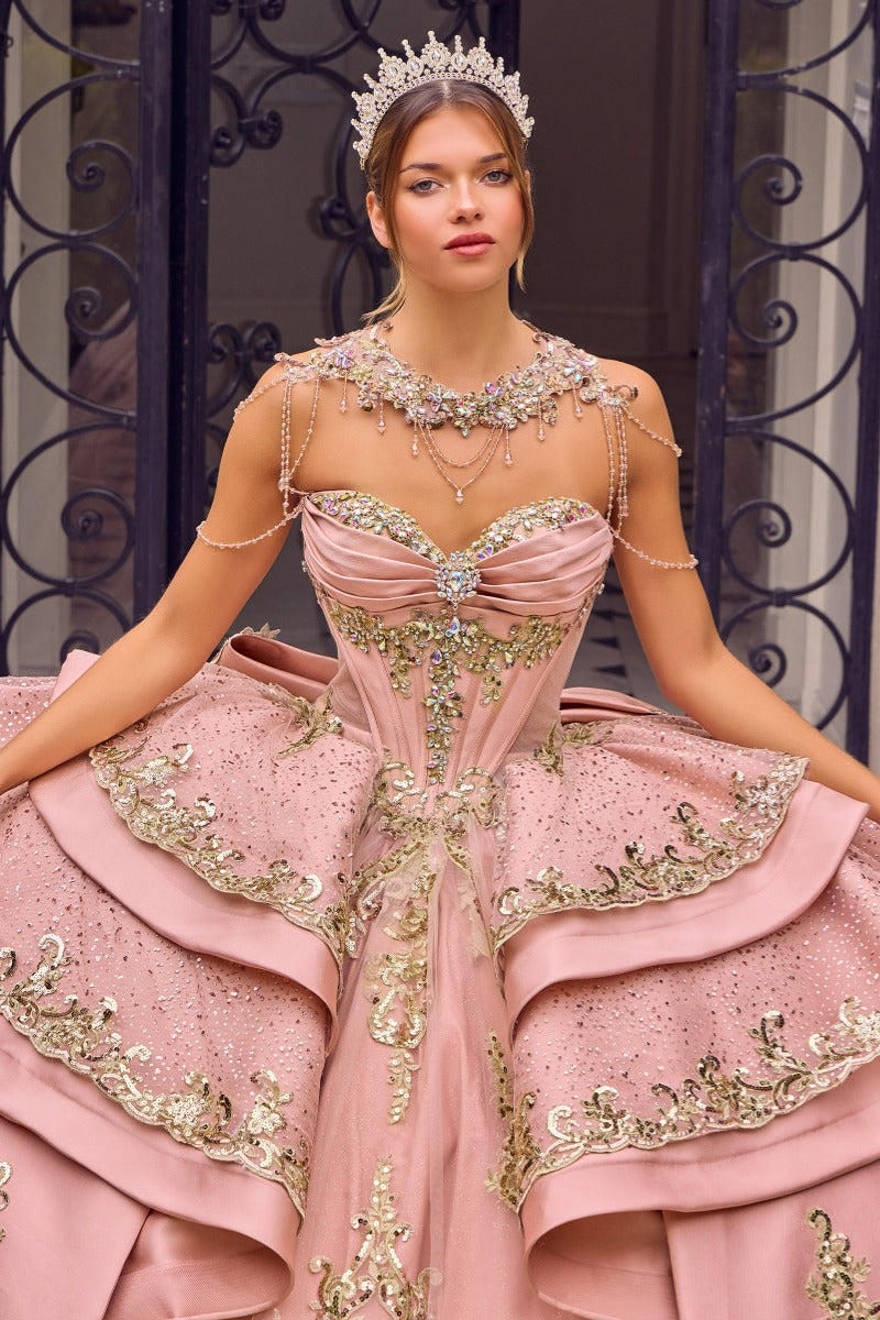 Regal Embellished Sweetheart Quinceañera Ball Gown With Glitter Tulle Skirt-1