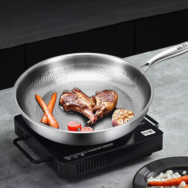 German uncoated pure titanium frying pan with fish - scale hammer pattern. Non - stick, ideal for household steak frying, a piec