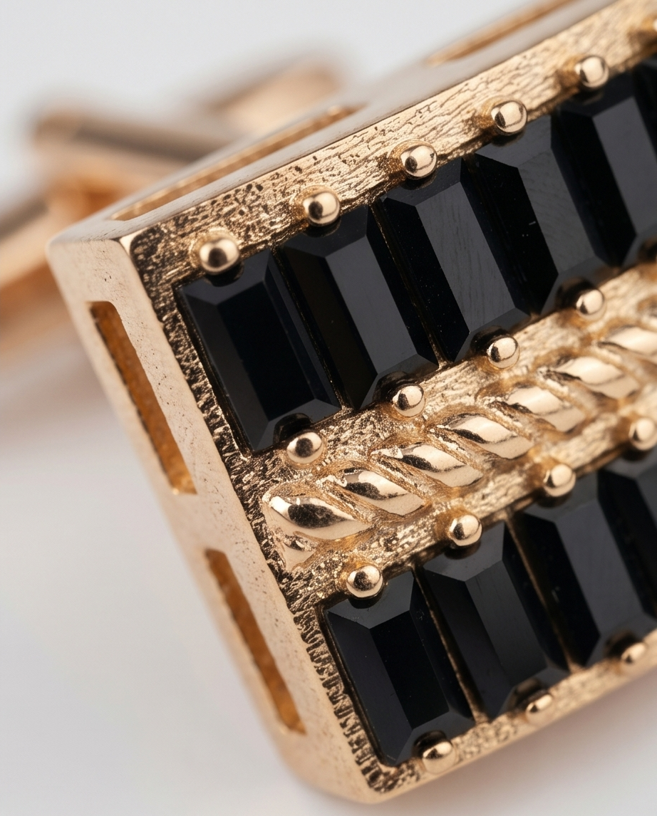 Rose Gold & Black Baguette Rectangular Cufflinks-2