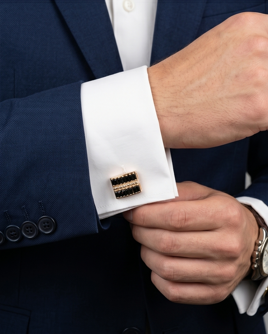 Rose Gold & Black Baguette Rectangular Cufflinks-1
