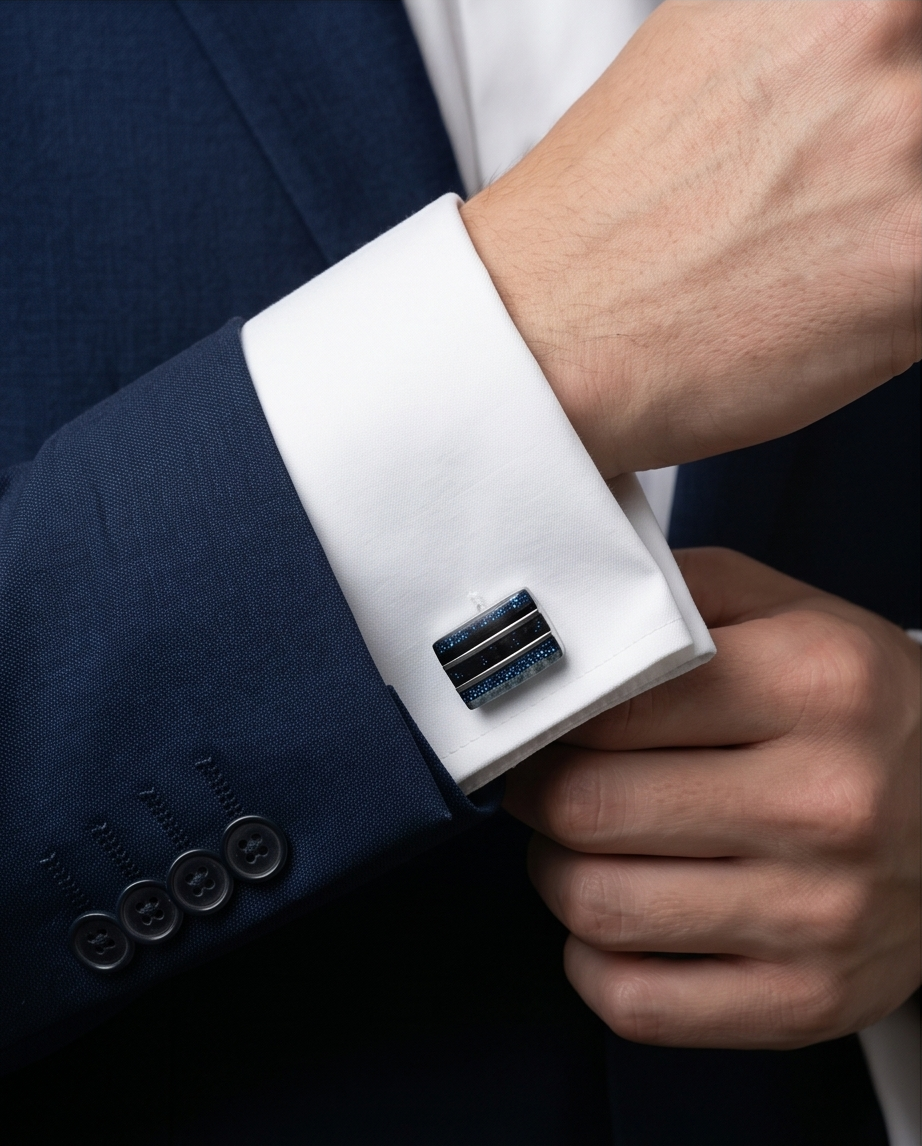 Midnight Nebula Rectangular Cufflinks-3