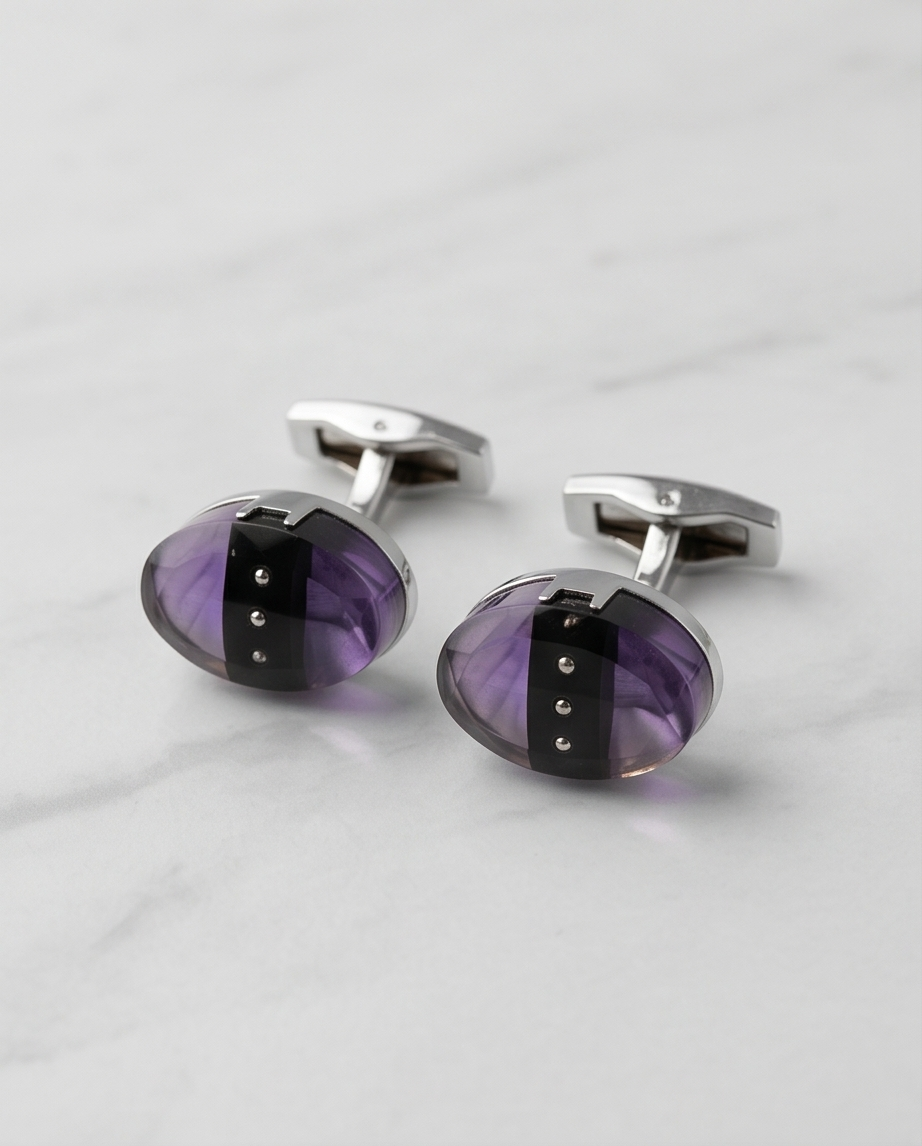 Purple & Black Striped Oval Cufflinks-2
