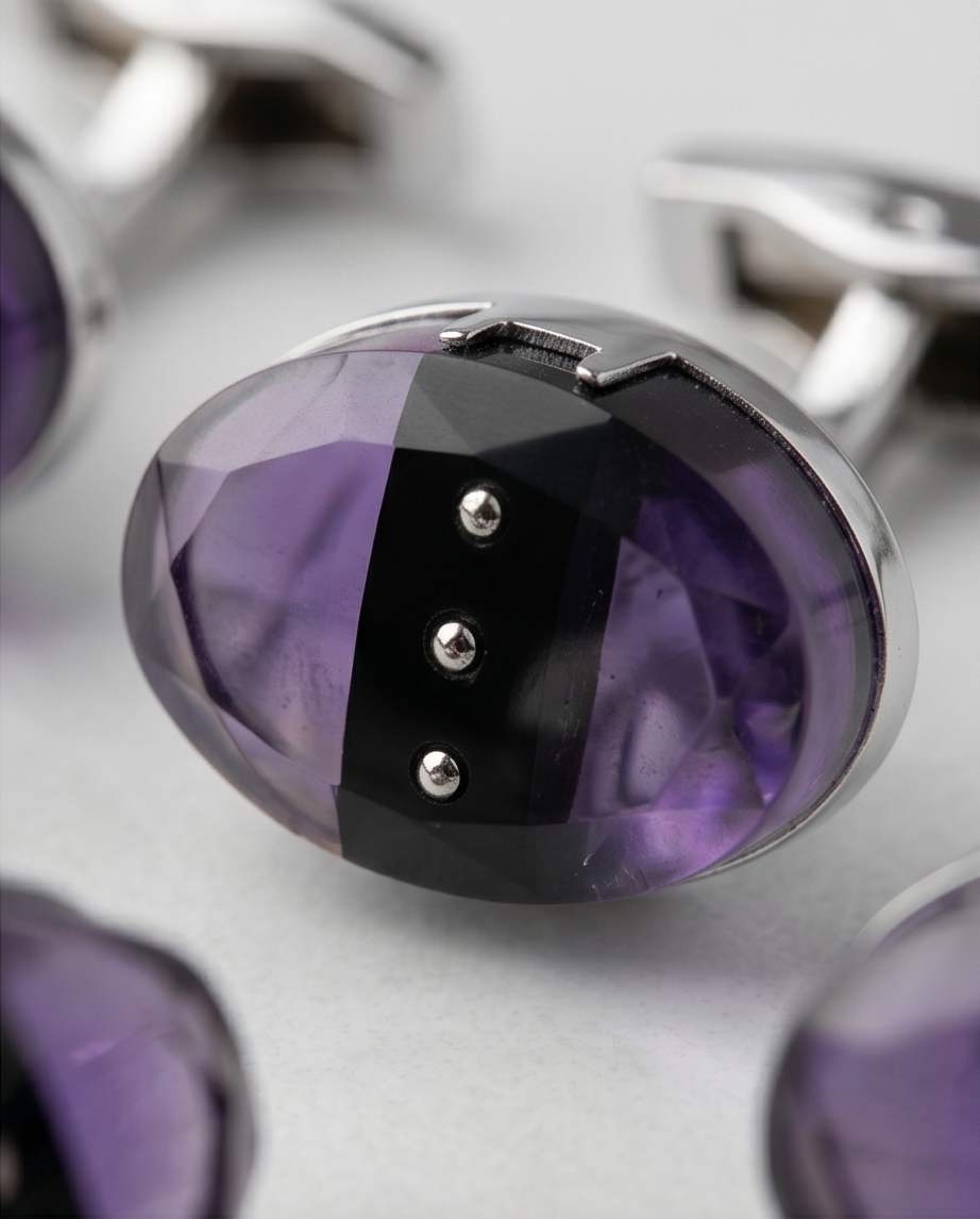Purple & Black Striped Oval Cufflinks-3