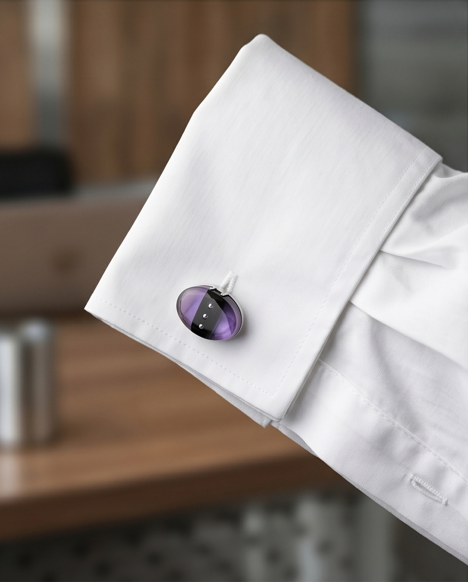 Purple & Black Striped Oval Cufflinks-1