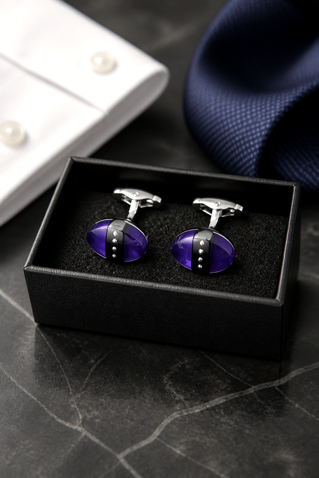 Purple & Black Striped Oval Cufflinks-0