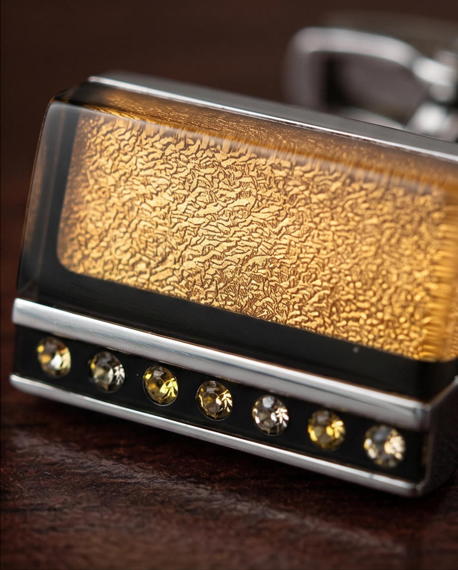Textured Amber & Crystal Rectangle Cufflinks-2