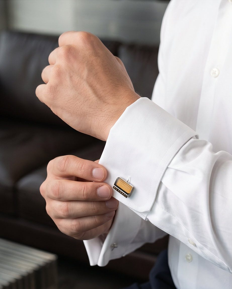 Textured Amber & Crystal Rectangle Cufflinks-1