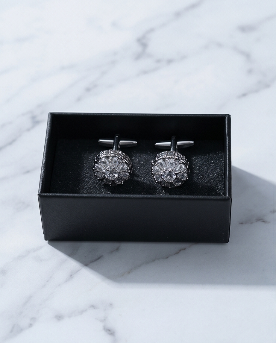 Radiant Crystal Flower Burst Cufflinks-0