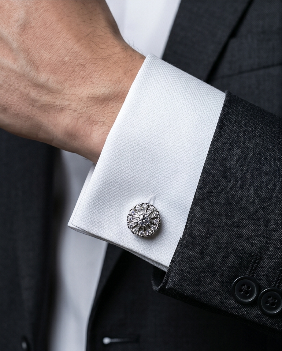 Radiant Crystal Flower Burst Cufflinks-2